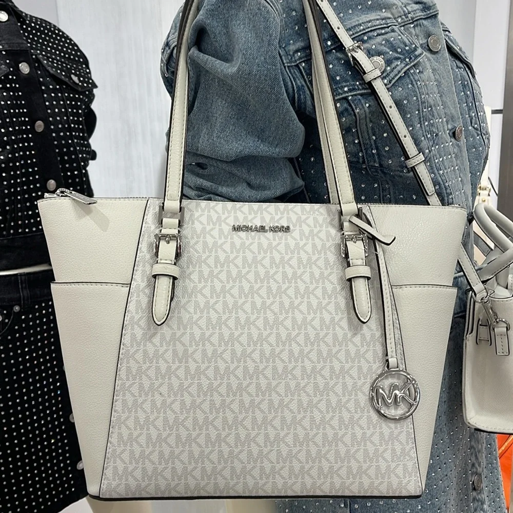 Michael Kors Charlotte Large Logo and Leather Top-Zip Tote Bag
Optic White 
NWT - Picture 12 of 16